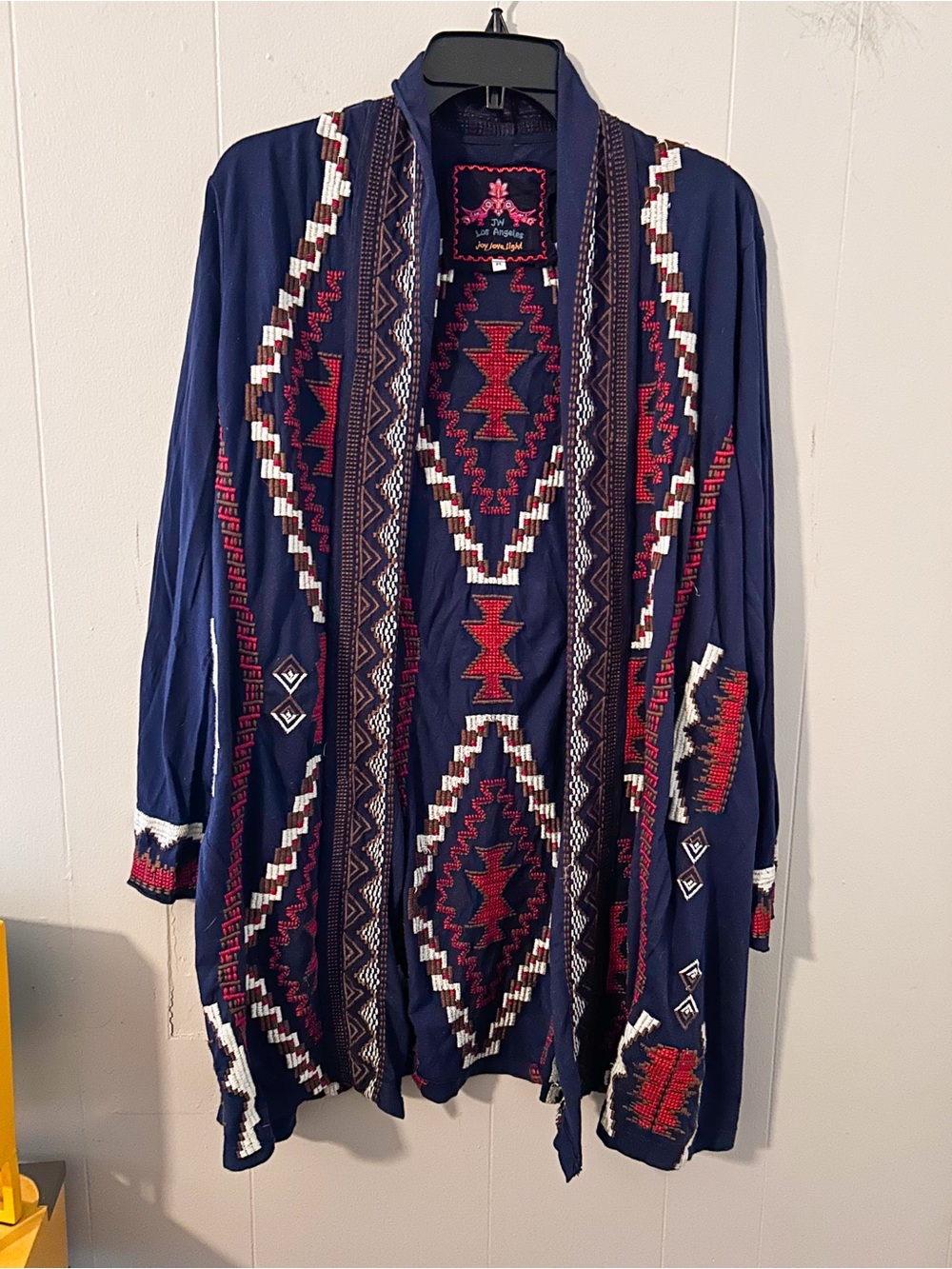 Johnny Was Navy Blue Boho Embroidered Long Cardigan M